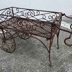 Vintage Wrought Iron Flower Cart Plant Stand