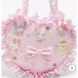 NWT Sanrio Hello Kitty Kuromi My Melody Cinnamoroll Pompompurin Pink Bow Lace Tote Bag 