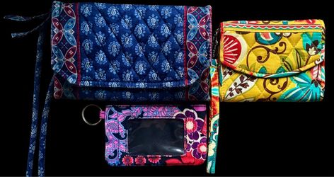 Vera Bradley 3-Piece Lot - Crossbody Wallet Purse, All-In-One Wristlet, & ID Case