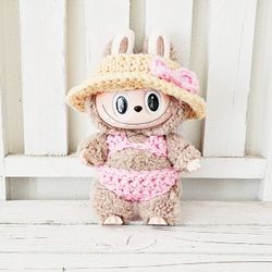 Labubu Macaron Have A Seat Crochet Bikini Sun Hat Summer Outfit Labubu Clothes