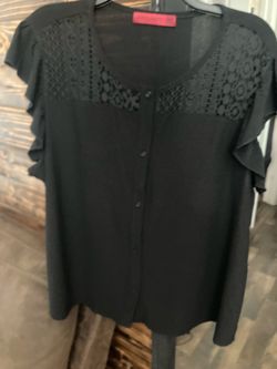 Black Button-Front Blouse with Lace Detail
