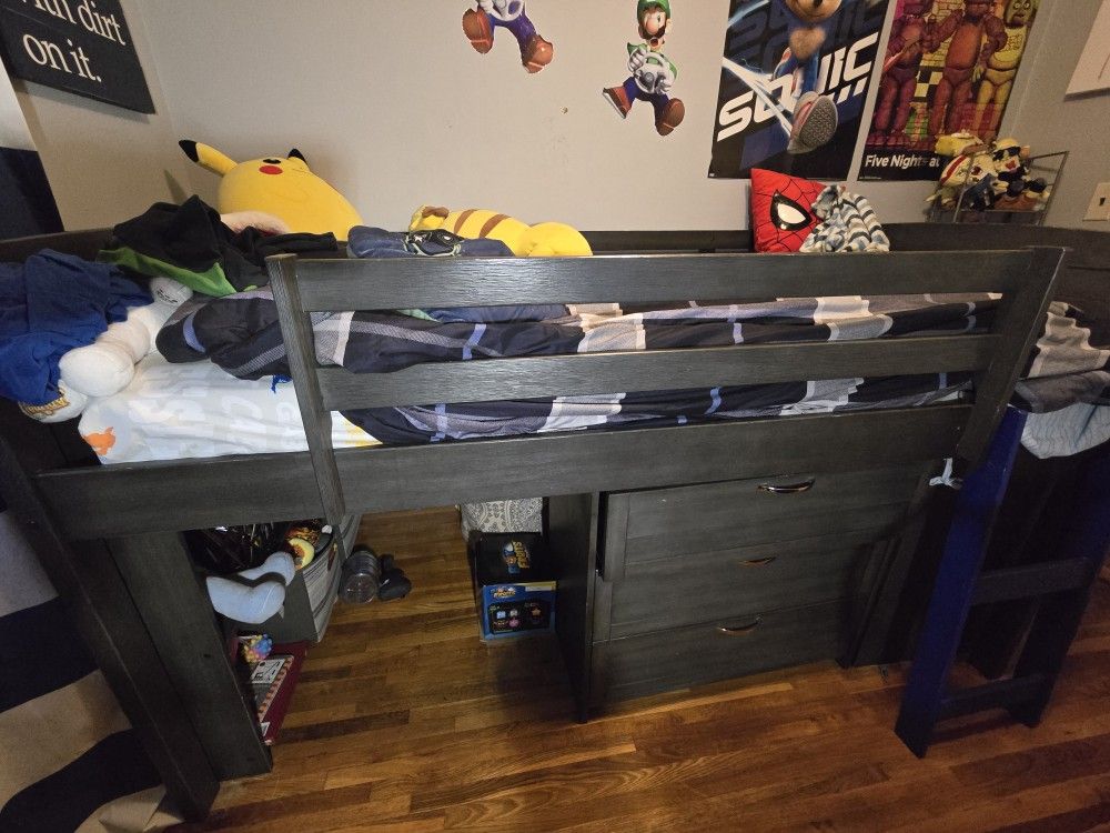 FREE Gray LOFT Bed With 3 DRAWES PIECES