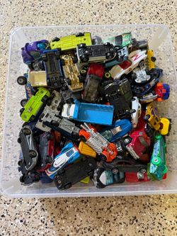 Bin of Hot Wheels and Matchbox