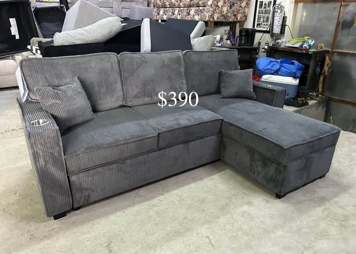 Gorgeous 2-Pc Sectional Sofa With Pullout Bed, Storage, And USB Port