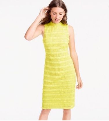J.Crew Neon Citron Yellow Fringe Lace Sheath Dress NWT Size 6