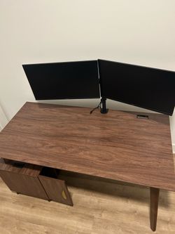 Desk with Monitors and chair