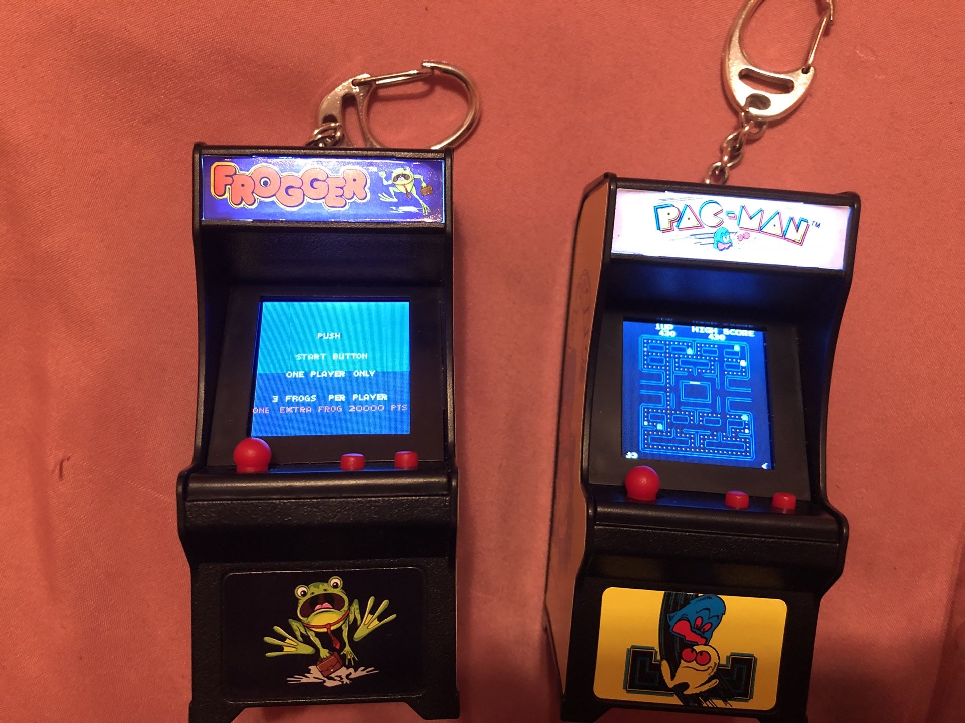 Tiny arcade Keychain frogger and Pac-Man