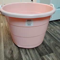 Plastic Storage Bin w Woven Handles Pink - Pillowfort™:  Round  Bucket