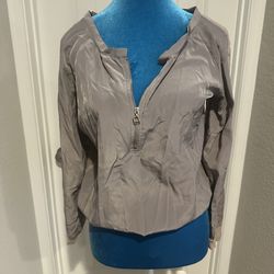 Women’s Taupe Lightweight Zip-Front Long Sleeve Top/Light Jacket – As Is