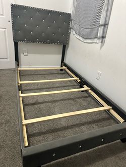 Twin Bed Frame with Tufted Headboard