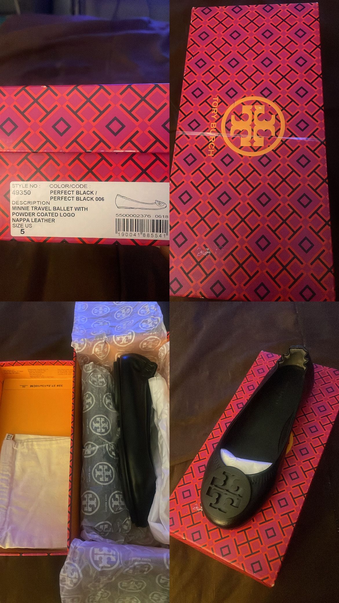 Tory Burch Ballet with Powder Coated Logo Size 5 (New with Box) Black