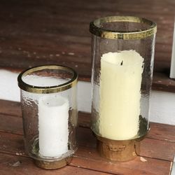 Pair Of Large Glass/brass Pillar Candleholders 