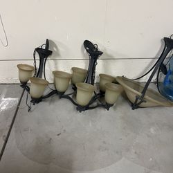 Three Of  Rustic Iron Chandelier with Antique Ivory Glass Shades