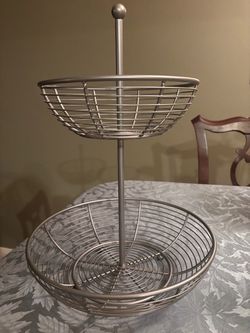 2-Tier Satin Nickel Wire Fruit Basket