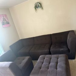 L Section Fabric Couch with Ottoman - Mint Condition