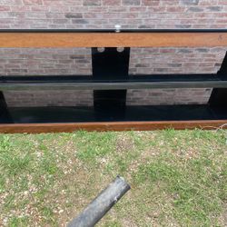 70” Tv Stand Heavy Duty Wood W/ 3 Tempered Glass Shelves