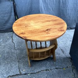 Wooden Side Table With Books Magazine Storage 