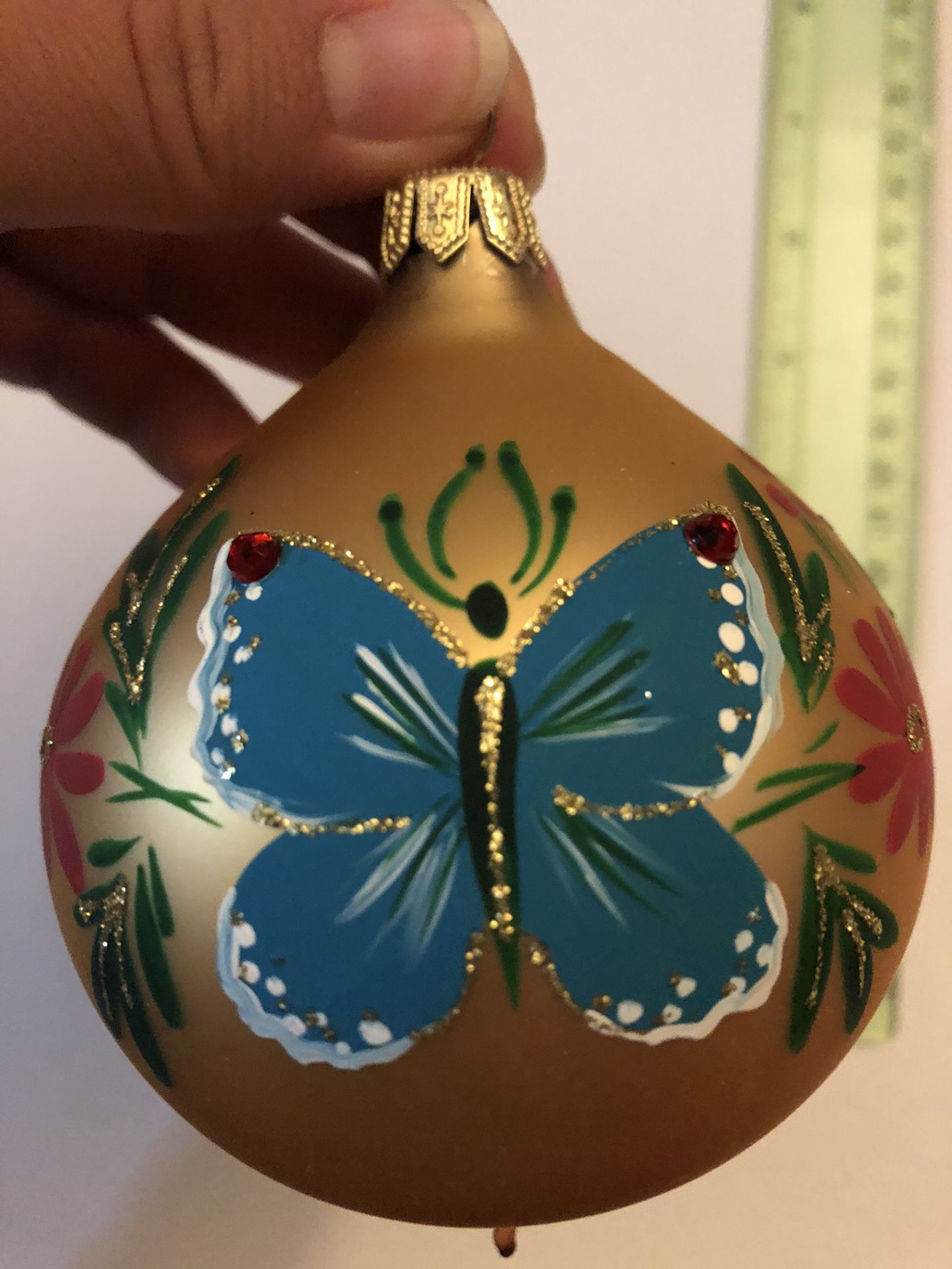 Hand Painted Golden Blue Butterfly Ornament