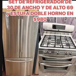 SET DE REFRIGERADOR DE 30 ANCHO Y 69 DE ALTO  Y ESTUFA DE DOBLE HORNO