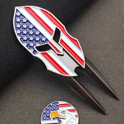 Golfers Spartan Flag Divot tool and Ball Marker