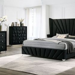 Brand New Black 4pc Queen Bedroom Set (Available In California & Eastern King)