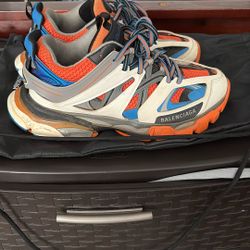 Balenciaga tracks, orange, blue, white, and gray and black