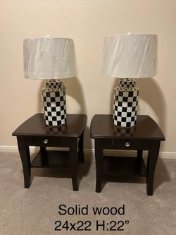 Solid wood end tables with designer checkered lamps - Set of 4