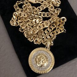 14k gold over silver diamond cut Cuban chain and charm