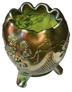 Northwood Rosebowl Fine Cut & Roses Crimped Bowl Carnival Glass