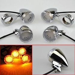 Chrome Front & Rear LED Turn Signal Lights Harley XL Dyna Softail kawasaki Honda Suzuki 41mm Forks