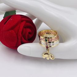 Multi Tone Gold Plated Good Luck Elephant Ring/Anillo Semanario Oro Laminado