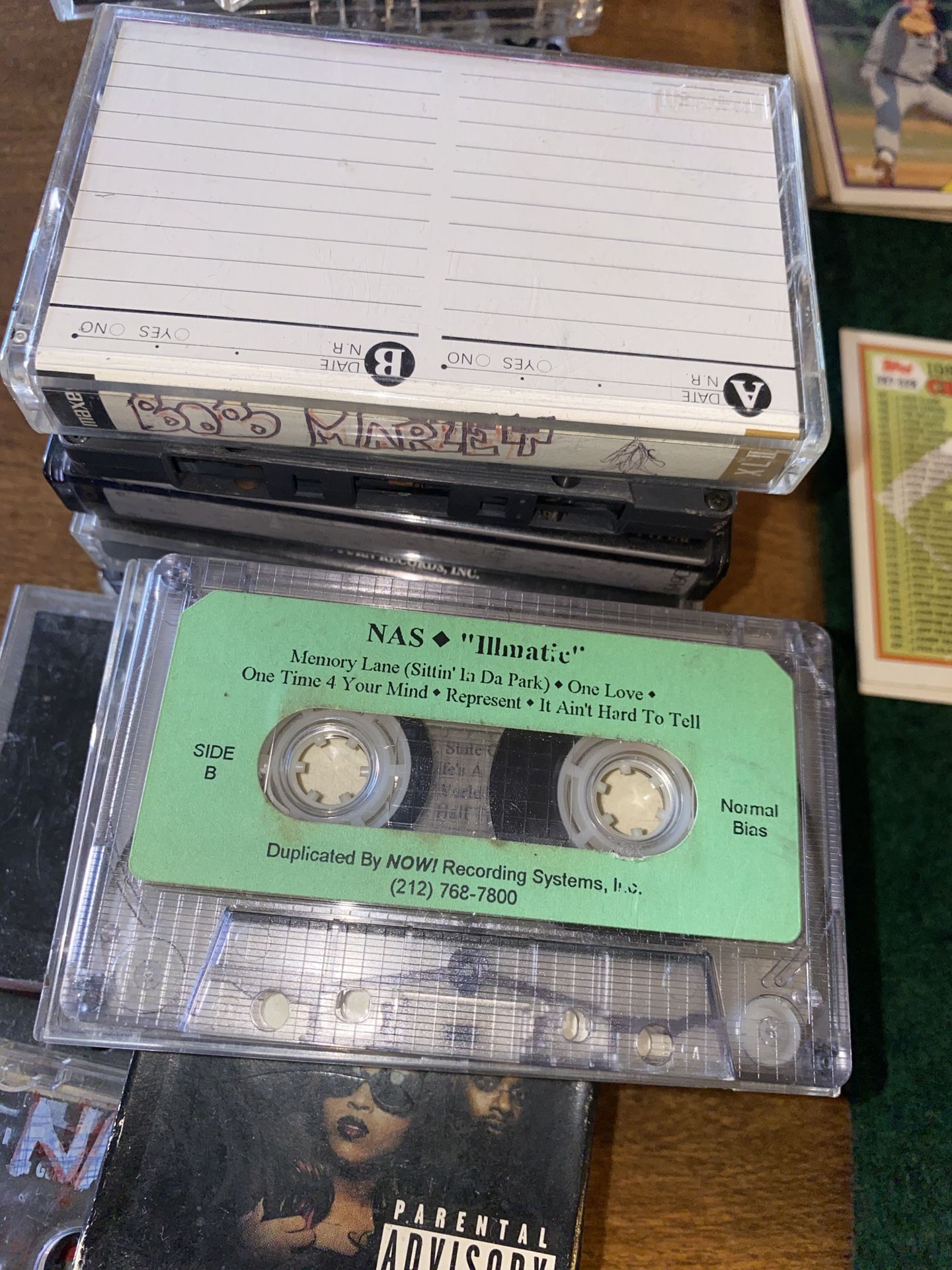 NAS 'Illmatic' cassette tape with a green label. Classic hip-hop album.  Nas illmatic advance promo cassette Poor condition