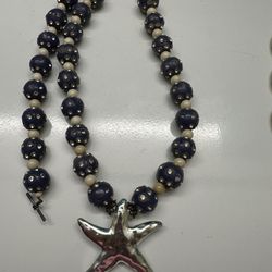 Navy Blue starfish necklace with bracelet