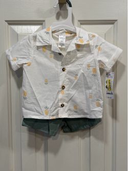 Boys Short Sleeve Pineapple Shirt Set 6M NWT