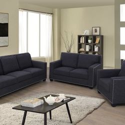 Charcoal Linen Modern Style Three Piece Couch Set