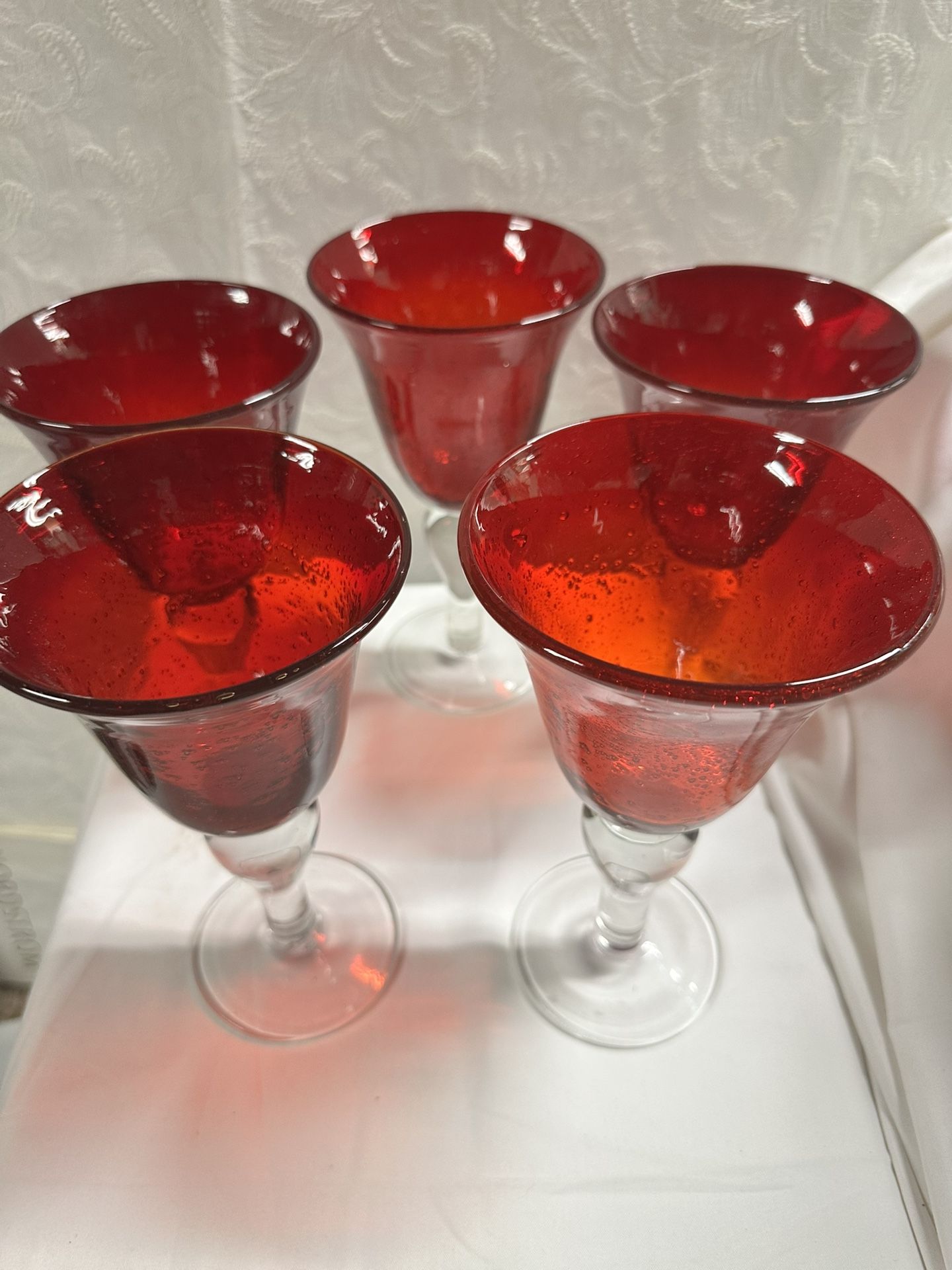 5 Artland Iris Ruby Hand Blown Water/Wine Goblets