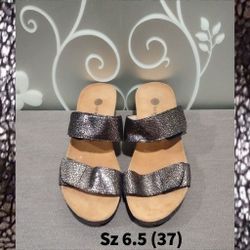 WOMENS BLACK METALLIC SPECKLED ADJUSTABLE HEELED SANDALS SIZE 6.5
