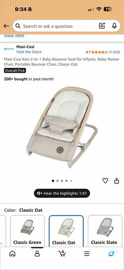Maxi-Cosi Kori 2-in-1 Baby Bouncer Seat for Infants, Baby Rocker Chair, Portable Bouncer Chair, Classic Oat