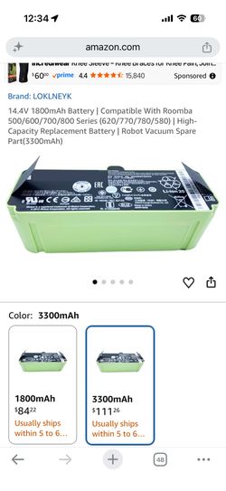 14.4V (3300mAh) Battery | Compatible with Roomba 500/600/700/800 Series (620/770/780/580) | High-Capacity Replacement Battery | Robot Vacuum Spare Bat