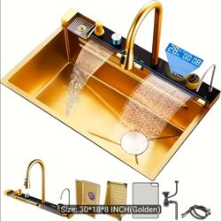 New Gold Stainless Steel Kitchen Sink with Waterfall Faucet