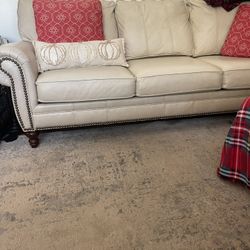 Cream Leather Sofa And Chair