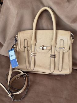 Rebecca Minkoff  Beige Pebbled Leather Structured Satchel Handbag