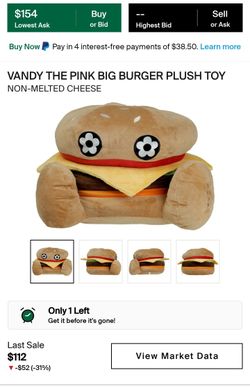 14 Inch Vandy The Pink Burger Plush New