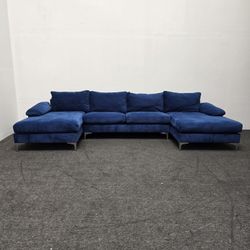 Free Delivery! Beautiful Blue Sofa Couch Sectional With Double Chaise & Washable Pillows