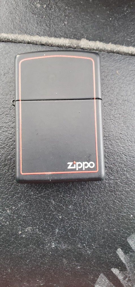 Collectible Zippo Lighter Black With Red Trim & Brass Bottom Plate Great
