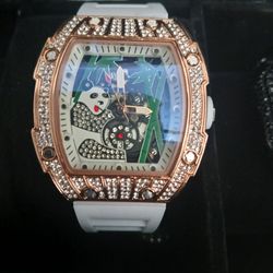 Panda Dial Crystal-Set Rose Gold Tone Watch