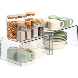 New Set of 2 Clear Cabinet Organizer, Shelf Organizer for Kitchen Pantry Storage, Display Shelf Room Decor 