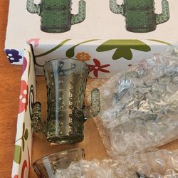 Small Glass Set Of 4 Cactus Shape.