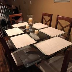 Glass And Wood Table With 6 Chairs