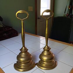 mid century Gold Solid Brass Door Stoppers / Bookends? Set Of 2  Heavy!